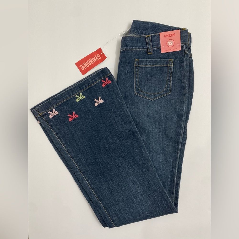 Gymboree Denim Flare Jeans with Embroidered Bows Size 12